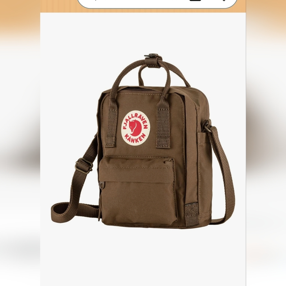 Fjallraven Kanken Mini Shoulder Backpack Brown with Red Logo